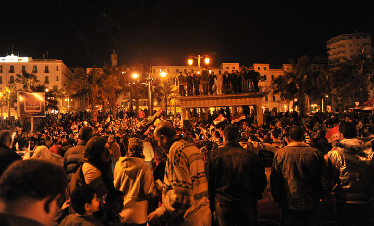 SAAD SAGHLOUL SQUARE: Innbyggerne i Alexandria slapp jubelen løs da nyheten om Mubaraks avgang kom. Foto: Tormod Amlien