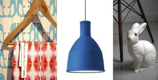 NYDELIG: Tapet og stoff fra Isak, gummilampe fra Finnish Design Shop og harepuslampe fra Rocket St. George. FOTO: Produsentene