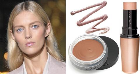 FRA VENSTRE: P� catwalken til Stella McCartney, Chanel Soleil Tan de Chanel Bronzing Make-up Base (kr 370), e.l.f. Shimmering Facial Whip i fargen Citrus (kr 16), Shiseido Accenturating Color Stick nr. S3 (kr 310). Foto: Stella, Svein-Erik t�raasen, produsenten