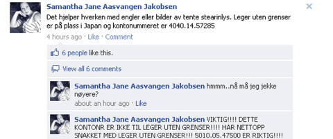 Falsk gaveoppfordring til Leger Uten Grenser p� Facebook
