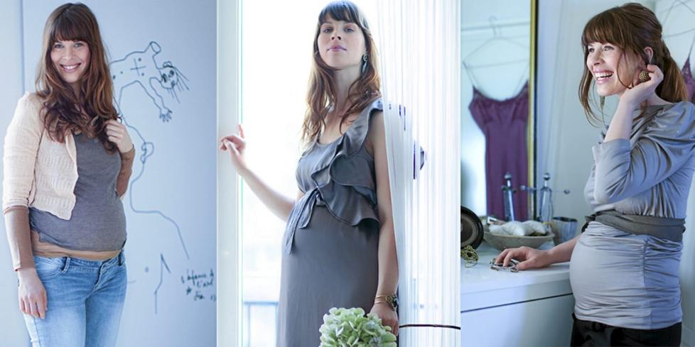 KOMFORTABEL: Tre basisplagg for kulemagen er nok - jeans, kjole og gravidetopp. Stylist Kristin Sollid viser deg hvordan plaggene kan kombineres med kult tilbeh�r. FOTO: Astrid Waller. STYLING: Kristin Sollid