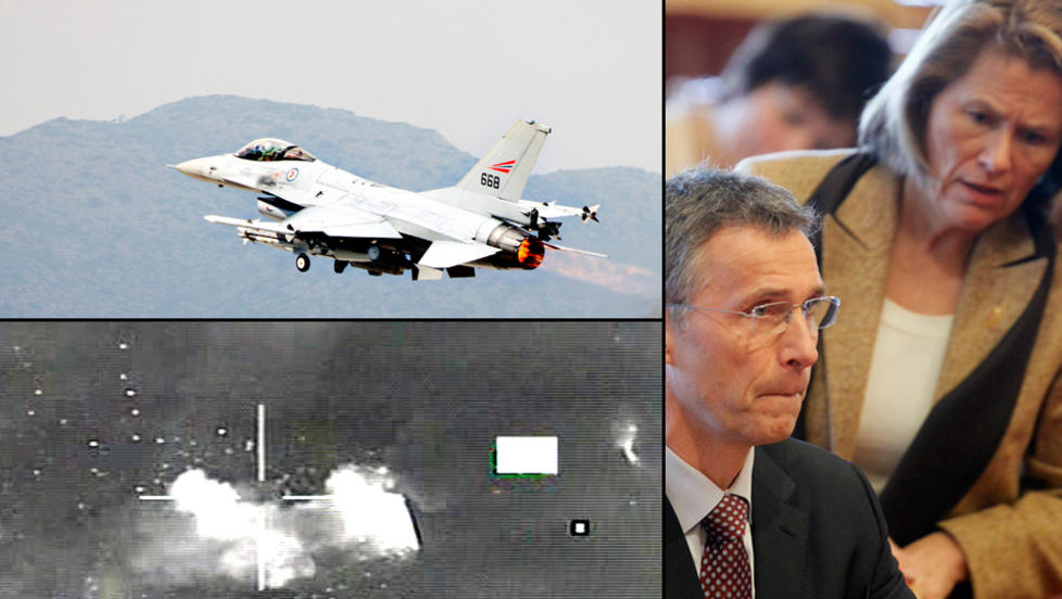 DETTE ER IKKE KRIG: Statsminister Jens Stoltenberg understrekte i dag at Norge i folkerettslig forstand ikke er i krig i Libya. Foto: Lars Magne Hovtun/Forsvaret/Heiko Junge/Scanpix