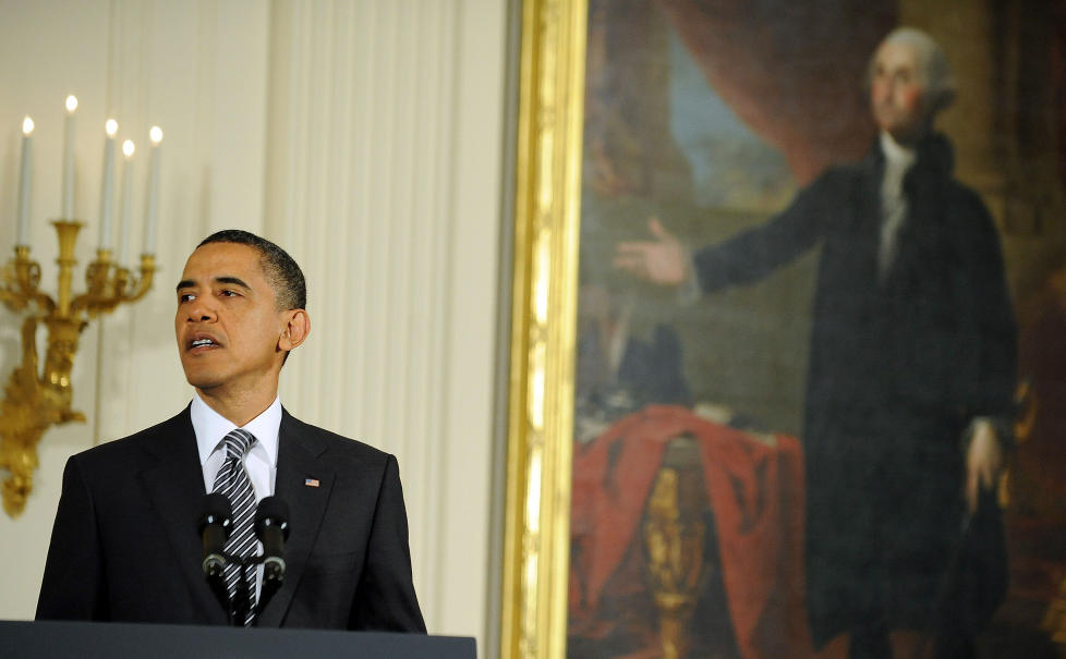 FORN�YD: - Jeg tror vi alle kan v�re enige om at dette er en god dag for Amerika. Verden er blitt en bedre sted � leve p� grunn av Osama bin Ladens d�d, sa President Barack Obama under en seremoni i Det Hvite Hus, i ettermiddag, norsk tid. Foto: Jewel Samad / AFP / Scanpix