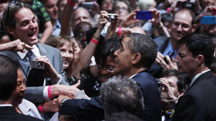 BLANT SINE EGNE: Barack Obama deltok p� et valgm�te i Austin.  Foto: AP Photo/Charles Dharapak/Scanpix