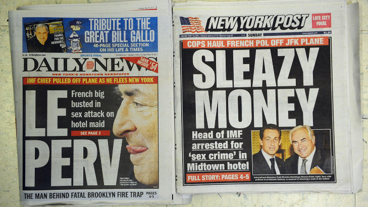SKANDALEFRONTER: Slik s� New York-avisene NY Daily News og New York Post ut i g�r. Foto: AFP Photo/Emmanuel Dunand/Scanpix
