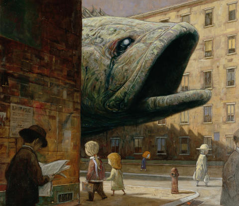 SURREALISME: - Jeg er veldig tiltrukket av bilder av sm� figurer i rare landskaper, sier Shaun Tan. Her fra bildeboka �Det r�de treet�.