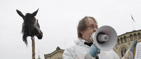 Satte opp avkappede hestehoder ved Stortinget