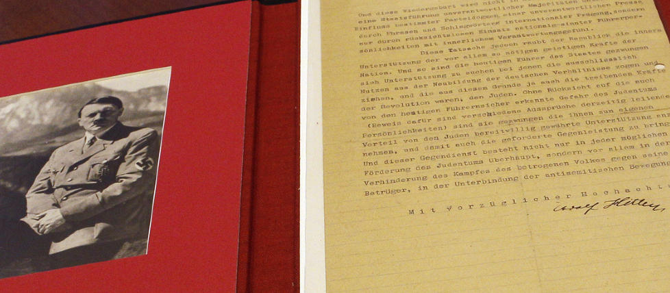 UNIKT: Brevet er viktig fordi det ser ut til � v�re det aller f�rste, skriftlige uttrykket for Hitlers syn p� j�dene og anti-semittismen. Foto AP/Scanpix