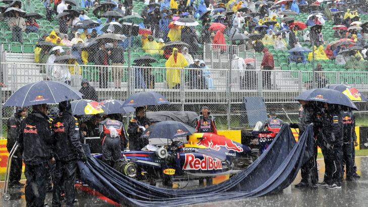 LEDET L�PET: VM-leder Sebastian Vettel ledet Canadas Grand Prix da l�pet ble r�dflagget.Foto: SCANPIX/AP Photo/The Canadian Press, Paul Chiasson