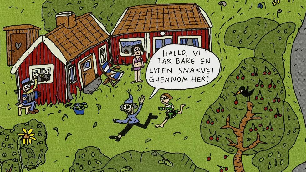 FARMOR MED FUTT: Farmoren til Anna Fiske er ikke helt som andre farmorer. Illustrasjon fra boka