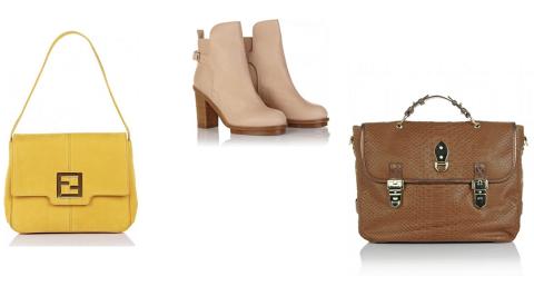 SKO OG VESKER: Knallgul Fendi, ankelboots fra Acne og vesken Tilly fra Mulberry. Alt p� salg. Foto:Produsenten
