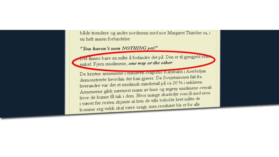 FJERN MUSLIMER: Nettsiden AntiJihad skrives av anonyme. De oppgir ingen kontaktinformasjon p� nettsiden. Den siste uken har nettsiden blitt hyppig oppdatert. En av postene oppfordrer til vold mot muslimer.