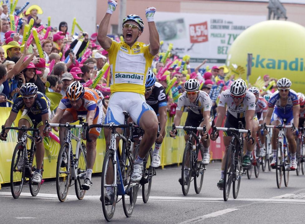 TREDJE STRAKE: Tyske Marcel Kittel tok sin tredje strake etappeseier i Polen rundt tirsdag Foto: EPA/ANDRZEJ GRYGIEL