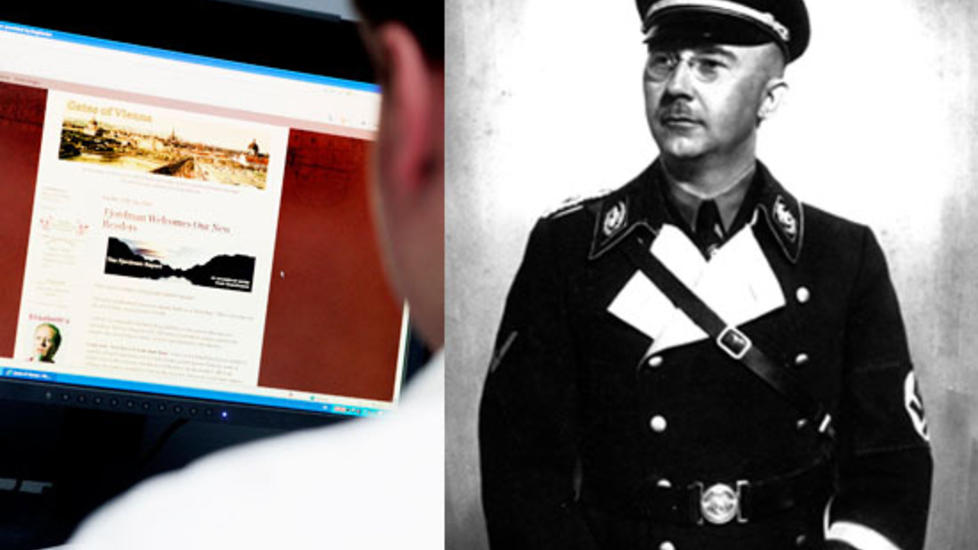LIKHETSTREKK:  P� bloggen Gates of Vienna (til venstre) har Peder Jensen (36) fra �lesund en rekke ganger skrevet at alle muslimer m� fjernes fysisk fra Vesten, og han ser for seg at v�pen kan bli n�dvendig. Hans l�sning er den samme som SS-sjef Heinrich Himmler (til h�yre) gikk inn for i Tyskland i 1940.
