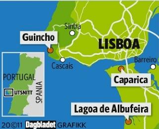PORTUGAL: Her er kitestedene ved Lisboa. GRAFIKK: Kjell Erik Berg