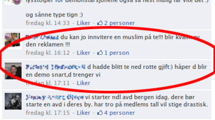NDL DISKUTERER ORGANISERING: Ulike medlemmer snakker her om hvordan de skal bygge seg opp i Norge. En deltaker sier han ville helt rottegift i teen til en muslim. En annen vil samle Boot Boys og Vigrid til demonstrasjon. Fra: Facebooksiden til NDL NDL DISKUTERER ORGANISERING: Ulike medlemmer snakker her om hvordan de skal bygge seg opp i Norge. En deltaker sier han ville helt rottegift i teen til en muslim. En annen vil samle Boot Boys og Vigrid til demonstrasjon. Fra: Facebooksiden til NDL