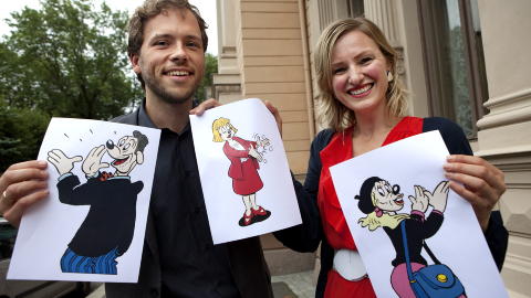 EN �RE: Inga Marte Thorkildsen og  Audun Lysbakken synes det er en �re � bli parodiert i Donald - med Kristin Halvorsen i midten. Foto: Anders Gr�nneberg