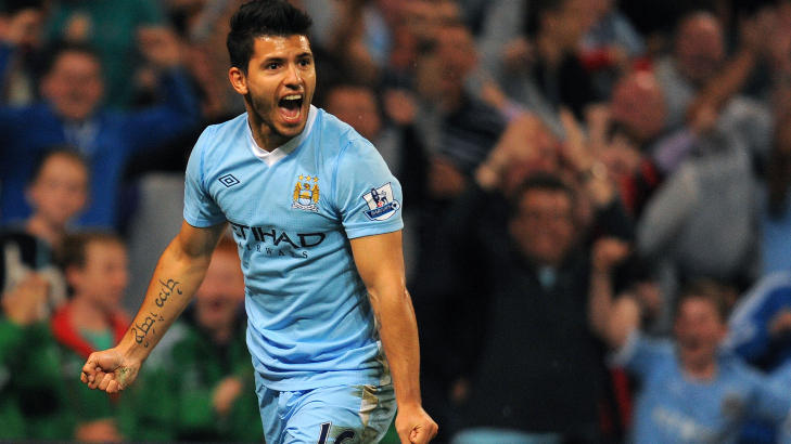 SOMMERENS DYRESTE: Manchester Citys Sergio Aguero kostet klubben 38 millioner pund da han ble hentet fra Atletico Madrid. Foto: AFP PHOTO/ANDREW YATES