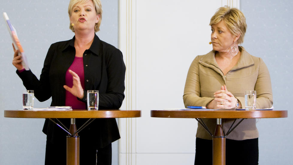 ANGRIPER: Kristin Halvorsen angriper Siv Jensen. Foto: H�kon Mosvold Larsen / SCANPIX