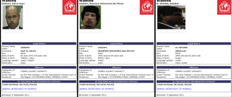 Interpol med arrestordre på Muammar Kadhafi