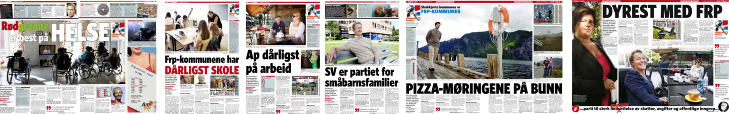 HVA GJ�R PARTIENE I KOMMUNENE?: Dagbladet har igjennom hele sommeren m�lt og veid kommuner innenfor ulike kategorier - det samme har vi gjort med partiene. Hvordan scorer de p� ulike tema i kommunen. Faksimile: Dagbladet