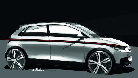 ALLROUNDEREN: Audi A2 Concept har plass til fire, nyskapende teknologi og lang rekkevidde. Skisse: AUDI