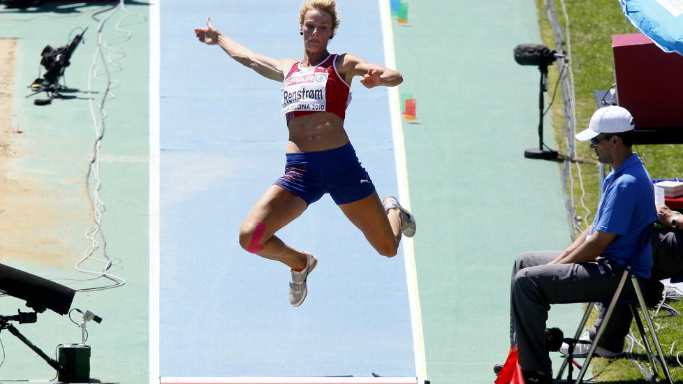 �RSBESTE I SISTE STEVNE: Og her setter Margrethe Renstr�m ny norsk rekord i lengde under EM i friidrett i Barcelona 2010 med ett hopp p� 6.68m. 
Foto: Cornelius Poppe / Scanpix