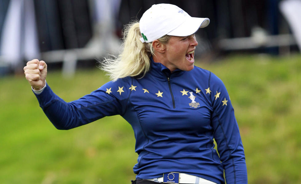 JAAA: Suzann Pettersen og Europa-laget vant Solheim Cup. Foto:  AP Photo/Peter Morrison