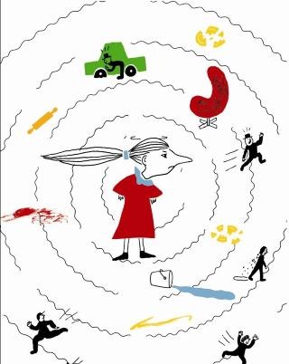 HUMOR: 25 forfattere har bidratt med dikt til �Jeg fant, jeg fant!�. Yokoland har laget humoristiske illustrasjoner til boka. Denne st�r til Linde Hagerups dikt �Gunn�.