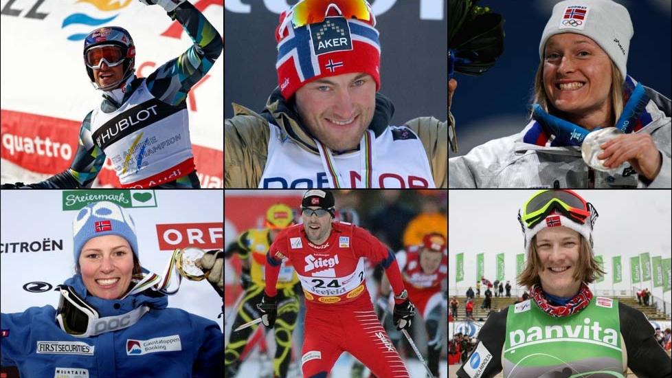 FEM AV SEKS MANGLER MILLIONER: Mens langrenn med Petter Northug i spissen er sikret �rlige inntekter p� 50 millioner kroner fram mot OL i Sotsji i 2014, sliter de �vrige fem skigrenene under Norges skiforbund med � selge seg. �verst f.v. Aksel Lund Svindal (alpint), Petter Northug (langrenn), Hedda Berntsen (freestyle), Sigrid Rykhus (telemark), Magnus Moan (kombinert), Tom Hilde (hopp).Alle foto: SCANPIX