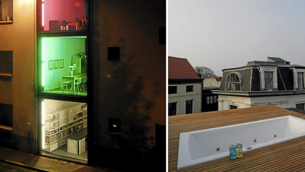 SMAL SAK: Arkitektene har bygd sitt eget hus p� en 2,4 m bred tomt i Antwerpens tidligere prostitusjonsstr�k. Foto: roymans.com