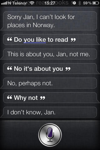 D�RLIG P� SMALL TALK: Siri er ikke lett � komme innp�.