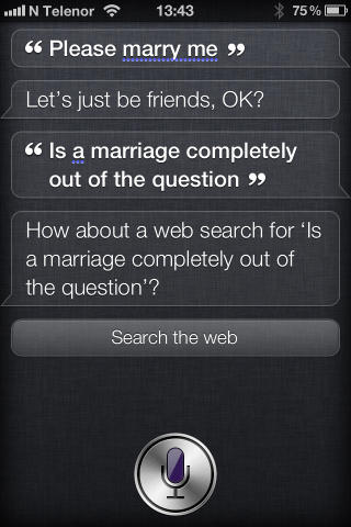 IKKE NAPP: Siri avviser alle fors�k p� fl�rt og frieri.