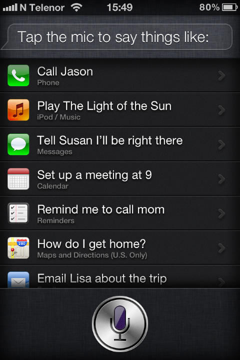 MANGE MULIGHETER: Siri snakker med kjerneapplikasjonene i iOS 5 p� iPhone 4S.