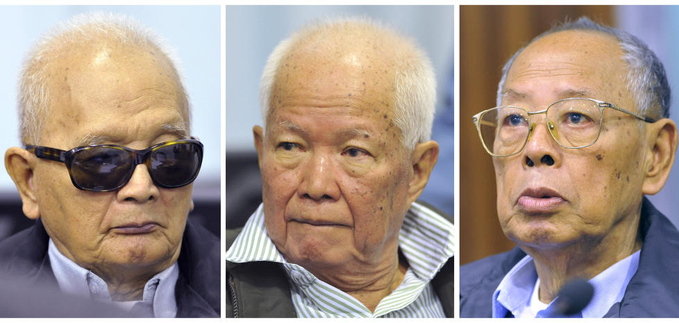 TILTALTE: �Bror nummer 2� Nuon Chea, det tidligere statsoverhodet Khieu Samphan og tidligere utenriksminister Ieng Sary, Foto: SCANPIX/REUTERS/MARK PETERS/ECCC