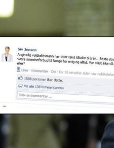 Siv Jensen åpner opp for innreiseforbud som voldtektsstraff