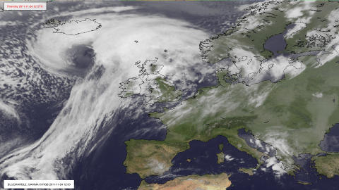P� VEI: Et satellittbilde av stormsystemet. Foto: Stormgeo