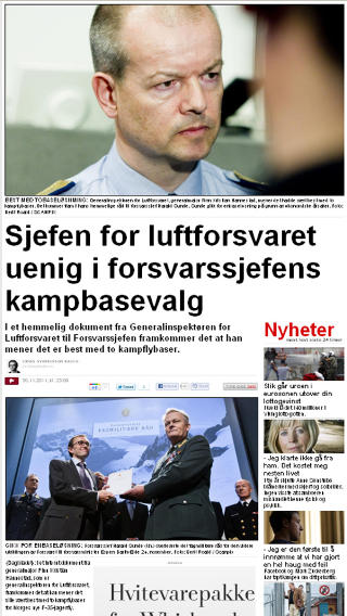 I G�R: Dagbladet kunne i g�r avsl�re innholdet i et internt notat om valg av kampflybase.