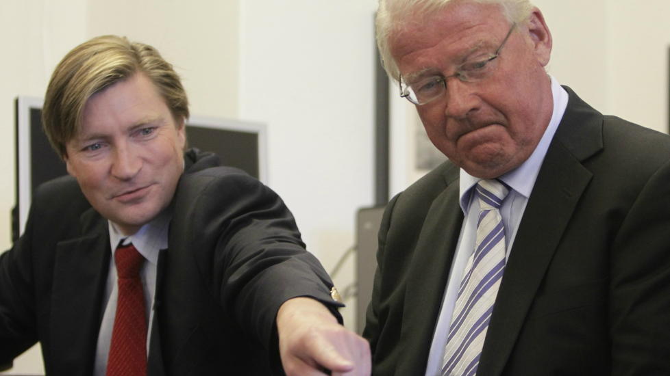 PARHESTENE: Christian Tybring-Gjedde og Carl I. Hagen hadde liten suksess i kommunevalgkampen, fikk halvert bystyregruppen og rev med seg Lambda i fallet. Foto: Morten Holm / SCANPIX