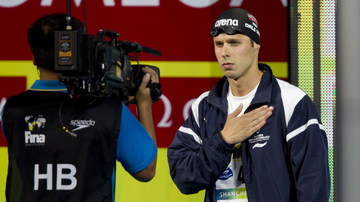 PREGET: Alexander Dale Oen var sterkt preget av tragedien hjemme i Norge mens han selv sv�mte for edelt metall i Shanghai. 
Foto: Christian Thomassen / Scanpix
