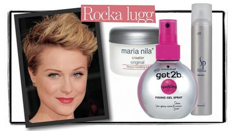 DU TRENGER: Got2B Sparkling fixing Gel Spray gir godt hold, bevarer glansen og tilf�rer volum. Pris kr 89,- Fibrous moulding wax gj�r h�ret enkelt � forme, fra Maria Nila, kr 149,- Ultimation hairspray fra Wella gir god hold til frisyren hele kvelden, kr 210,-. Foto: Bulls og produsentene