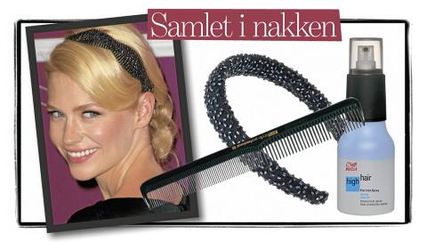 DU TRENGER: Kam med b�de tynne og tykke tagger n�r du tuperer. Da kan du selv variere hvor tett tuperingen skal v�re. Husk � tupere nederst med h�rroten f�rst. Kam fra Kent Styling Professionals, kr 29,- Svart dekorert h�rb�yle som er enkel � feste over en ferdigstylet frisyre. H�rb�yle fra Asos, kr 229,- Flat Iron Spray, en varmebeskyttende spray fra Wella high hair. Den gir h�ret glans og s�rger for at h�ret ikke bruser seg. Pris kr 195,-   Foto: Bulls og produsentene