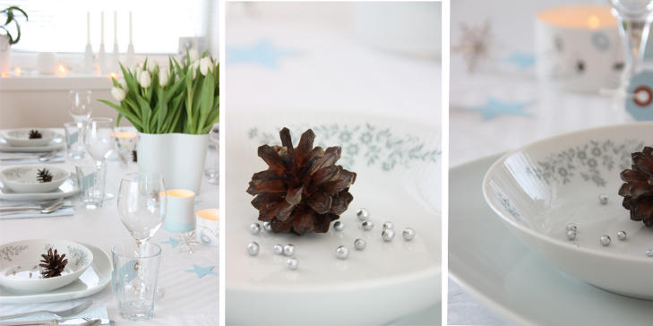 TULIPANER OG STJERNER: Trine med bloggen H�ytrykk har dekket nytt�rsbordet sitt i farger som h�rer vinteren til. FOTO: Trine/hoytrykk.blogspot.com