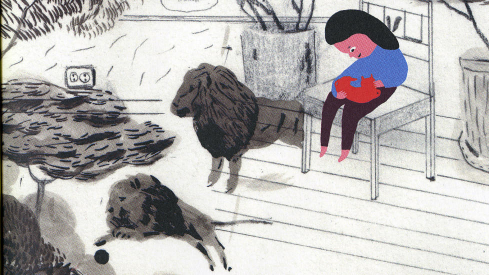 KONTRASTER: Illustrasjonene i �Vivaldi� er rike p� kontraster, mellom former, farger og stemninger. Illustrasjon fra boka