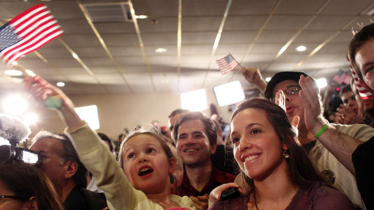 POPUL�R:  Ron Pauls tilhengere feirer de gode valgresultatene i New Hampshire. Foto:  Andrew Burton/Getty Images/AFP/Scanpix