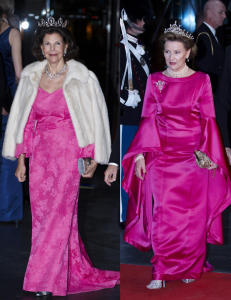 Dronning Sonja og Silvia strålte i rosa