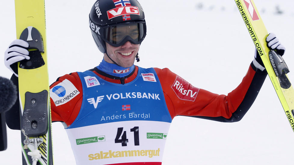 TREDJEPLASS:  Anders Bardal ble nummer tre i hopprennet i Kulm. Foto: AFP PHOTO/ DIETER NAGL
