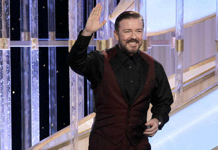 PROGRAMLEDER: I fjor ble det b�de homsevitser og farskapstulling da Ricky Gervais var vert for Golden Globe-utdelingen. I �r roet han ned sine dristigheter. Foto: Paul Drinkwater/ AP/Scanpix