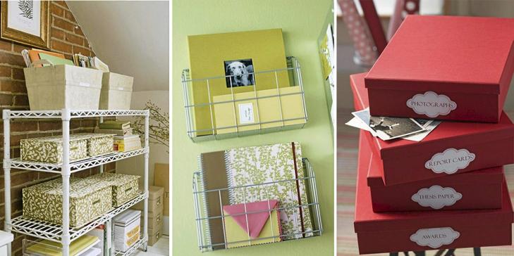 SMARTE TIPS: Det finnes mange lette og rimelige m�ter � skape orden i kaoset hjemme. Pimp opp enkle Ikea esker eller bruk innmaten fra skuffer til oppheng av blader og b�ker. FOTO: Better Homes and Gardens og Country Home