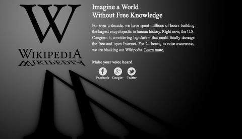 STENGT: Wikiedpia-forsiden i dag klokka 10.